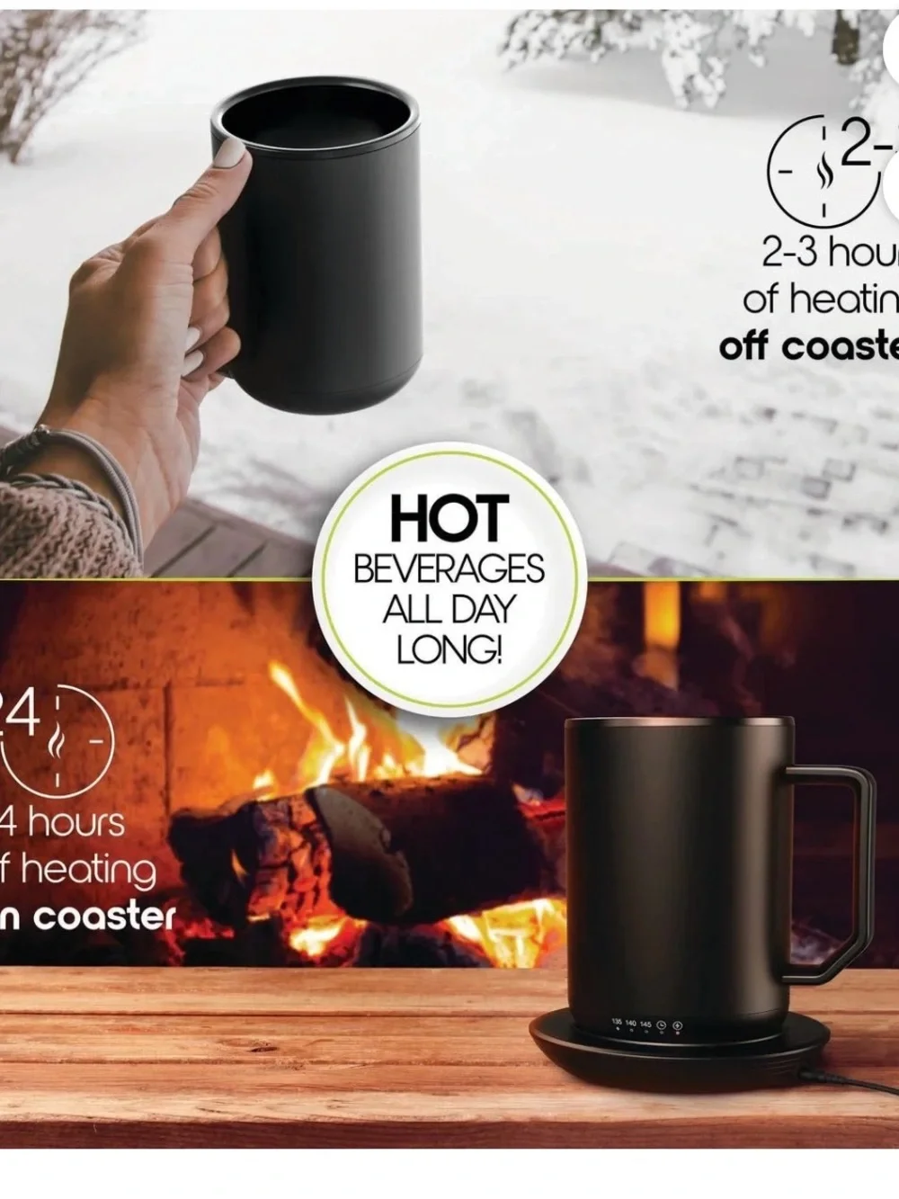 ionmug Self-Heating & Charging Coaster Mug - Black